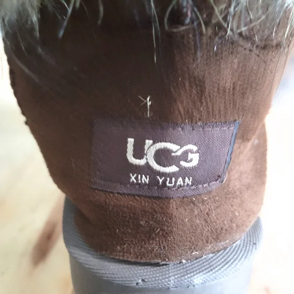 UCG XIN YUAN Brown Faux Fur Lined Boots Women's Pull On Fur Tops Cuffs Size 40 - Picture 8 of 9